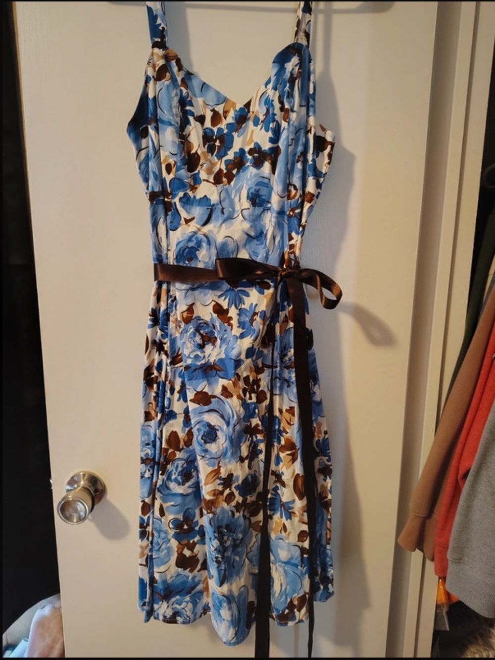 dressbarn Blue and Brown Floral Midi Dress